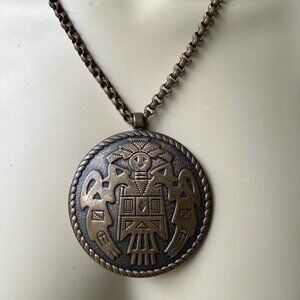 Vintage Bell Trading Post Solid Copper Huge Native American Kachina Necklace 18"